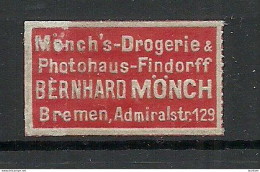 Deutschland Germany Mönch`s Drogerie & Photohaus Findorff B. Mönch Bremen Reklamemarke Siegelmarke Seal - Autres & Non Classés