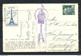 Photo Post Card Paris La Tour Eiffel Eiffelturm, Sent To Denmark 1947 Edition Speciale + Vignette Souv. D La Tour Eiffel - Tour Eiffel
