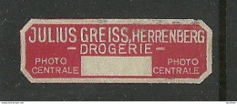 Deutschland Germany JUlius Greiss Drogerie Photo-Zentrale Herrenberg Reklamemarke Advertising Stamp Siegelmarke Seal - Autres & Non Classés