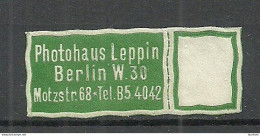 Deutschland Germany Photohaus Leppin Berlin Reklamemarke Advertising Stamp Siegelmarke Seal - Andere & Zonder Classificatie