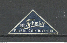 Deutschland Germany Schmidt Photo Kino Optik Barmen Reklamemarke Advertising Stamp MNH - Photography
