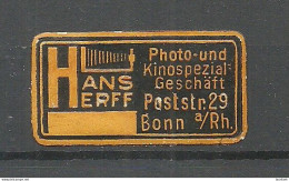 Deutschland Germany Photo- Und Kino Spezialgeschäft H. Herff Bonn Reklamemarke Advertising Stamp Siegelmarke - Fotografia