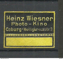 GERMANY Deutschland Ca 1915 Heinz Wiesner Photo-Kino Coburg Advertising Poster Stamp Siegelmarke MNH - Autres & Non Classés