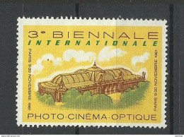 FRANCE 1961 3e Biennale Internationale Photo Cinema Optique Paris Vignette Reklamemarke Poster Stamp (*) - Erinnofilia