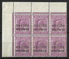 INDIA..."  GWALIOR.."..KING EDWARD VII..(1901-10..)...8a X BLOCK OF 6...SG57A....MOUNTED IN MARGIN....FEW TONES ON GUM.. - Gwalior