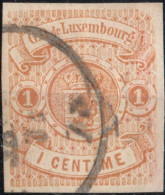 Luxemburg 1865 1 C Red Brown Uncoloured Line Perforation Cancelled - 1859-1880 Wapenschild