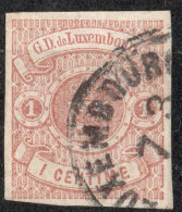 Luxemburg 1865 1 C Red Brown Uncoloured Line Perforation Cancelled - 1859-1880 Wapenschild