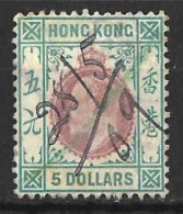 HONG KONG....KING EDWARD VII..(1901-10..).....£5.....SG89..........(CAT.VAL.£500...)...PEN ...USED.. - Gebruikt