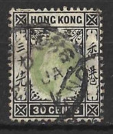 HONG KONG....KING EDWARD VII...(1901-10.)......30c.......MULTI - CROWN A........SG84a.....(CAT.VAL.£25..)....USED.. - Usados