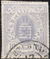 Luxembourg 1865 10c Grey Lilac Rouletted (coloured) 1 Value Cancelled - 1859-1880 Wapenschild