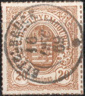 Luxembourg 1865 20c Yellow Rown Rouletted (coloured) 1 Value Full Cancel Ettelbruck - 1859-1880 Stemmi