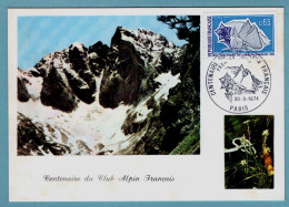Carte Maximum 1974 - Centenaire Du Club Alpin Français - YT 1788 - Paris - 1970-1979