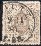 Luxembourg 1865 20c Grey Rown Rouletted (coloured) 1 Value Cancel  Wiltz - 1859-1880 Stemmi