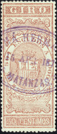 ESPAGNE / ESPAÑA - COLONIAS (Cuba) 1868 Sellos Para GIRO Fulcher 651/2 50c Castaño - Cancelado Marca De Matanzas - Cuba (1874-1898)