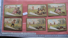 6 Cartes Chromos, 1886, Liebig Compagnie Complete Set  Tischkarten, Cartes De Table Nr 2 : Enfants, Lapins - VG - Liebig