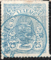 Luxembourg 1865 25 C Blue Rouletted (coloured) 1 Value Blue Cancel Remich - 1859-1880 Wapenschild