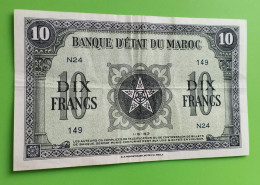 MAROC MOROCCO MARRUECOS MAROKKO BANQUE D'ETAT 10 FRANC 1943 . - Marocco