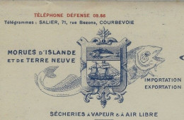 1937 NAVIGATION PECHE ISLANDE ET  TERRE NEUVE MORUES L.M.Salier Courbevoie (Seine) Pour Vierzon (Cher)Quint VSCANS - 1950 - ...