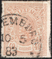 Luxemburg 1865 40 Mat Orange Coloured Line Perforation Cancelled - 1859-1880 Armoiries