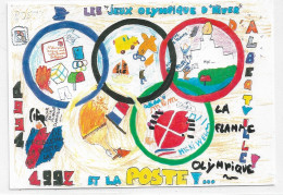FRANCE 1992 JO Jeux Olympiques ALBERTVILLE CPM Flamme Olympique La Poste Oeuvre Liza GRIMAUD Lot 1er Concours Dessins - Hiver 1992: Albertville