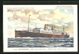 AK Passagierschiff T. S. S. Volendam Auf Hoher See, Holland-America Line  - Paquebots