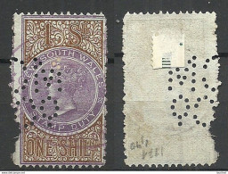 NEW SOUTH WALES AUSTRALIA Ca 1880 Victoria Tax Revenue Stamp Duty 1 Shilling O Perfin - Oblitérés