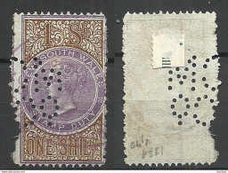 NEW SOUTH WALES AUSTRALIA Ca 1880 Victoria Tax Revenue Stamp Duty 1 Shilling O Perfin - Gebruikt