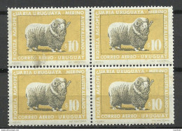 URUGUAY 1967 Michel 1073 As 4-block MNH (but Gum Fault, Brown Spots) Merino Australiano Sheep - Andere & Zonder Classificatie