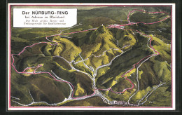 Künstler-AK Adenau /Rheinland, Nürburg-Ring, Panorama Mit Rennstrecke  - Other & Unclassified