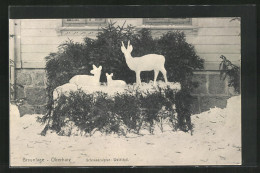 AK Braunlage /Oberharz, Schneeskulptur: Waldidyll, Rehbock Mit Reh Und Kitz  - Sculpturen