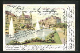 Lithographie Köln-Neustadt, Deutscher Ring Mit Fontänen  - Köln