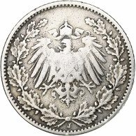 Allemagne, Wilhelm II, 1/2 Mark, 1906, Hambourg, Argent, TB+, KM:17 - 1/2 Mark