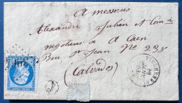 Lettre De ST JEAN DES BOIS Boite Rurale " J " Identifiée Napoleon N°22 20c Bleu Obl GC 3964 + Càd T15 De TINCHEBRAI TTB - 1862 Napoléon III.