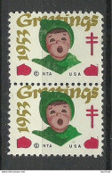 USA 1953 Christmas Noel Weihnachten Vignette Poster Stamp As Pair (*) - Weihnachten