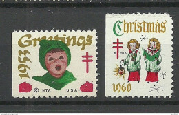 USA 1953 & 1960 Christmas Noel Weihnachten Vignetten Poster Stamps (*) - Weihnachten