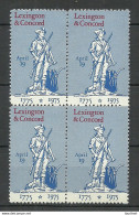 USA 1975 Lexington & Concord Statue Denkmal Poster Stamp Vignette Werbemarke As 4-block MNH - Erinnofilie
