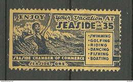 USA Vacation At Seaside Vignette Advertising Poster Stamp Reklamemarke MNH Swinnming Golfing Etc. NB! Vertical Fold! - Erinnofilie