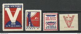 USA - 4 Patriotic Vignettes Poster Stamps God Bless America Victory America First MNH/MH - Erinnofilie