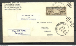 USA 1938 O Pittsburgh Air Mail Cover To Denmark Michel 311 As Single + 2 Vignetten Flag & Tuberculosis At Back Side - 2c. 1941-1960 Cartas & Documentos