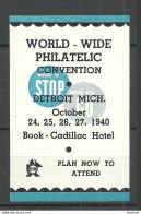 USA 1940 Vignette Advertising Stamp Exhibition Detroit * Philatelic Convention - Erinnophilie