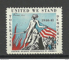 USA 1940/41 Vignette Poster Stamp Tolerance & Democracy (*) Council Against Intolerancy In America - Cinderellas