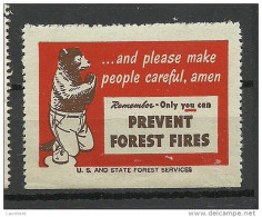 USA Ca 1940 Vignette Prevent Forest Fires Usa And State Forest Services - Vignetten (Erinnophilie)
