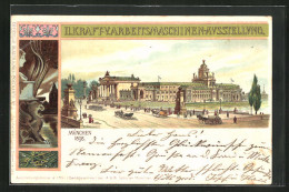 AK München, II. Kraft-u. Arbeitsmaschinen-Ausstellung 1898, Ausstellungsgebäude Mit Pferdekutsche  - Exhibitions