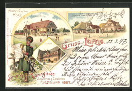 Lithographie Leipzig, Sächs.-Thür. Industrie- U. Gewerbe-Ausstellung 1897, Schmiede Und Gutshof, Gasthof  - Exposiciones