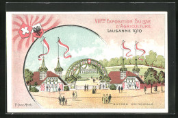 Künstler-AK Lausanne, VIII. Exposition Suisse D`Agriculture 1910, Entrée Principale  - Exposiciones