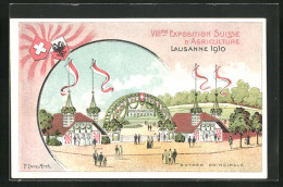 Künstler-AK Lausanne, VIII. Exposition Suisse D`Agriculture 1910, Entrée Principale  - Exhibitions