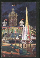 Künstler-AK Mannheim, Jubiläums-Ausstellung 1907, Wasserturm Und Leuchtfontaine Bei Nacht  - Esposizioni