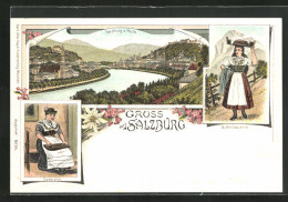 Lithographie Salzburg, Gesamtansicht, Butterbäuerin & Sennerin  - Autres & Non Classés