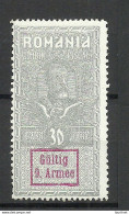 Germany Deutsche Militärverwaltung Romania Rumänien 1917 Fiscal Tax Fiskalmarke Gültig 9. Armee, 30 Bani * - Besetzungen 1914-18