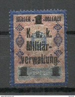 Österreich Austria K. U. K. Militärverwaltung 1912 Stempelmarke Mit Überruck 1 Heller * - Fiscaux